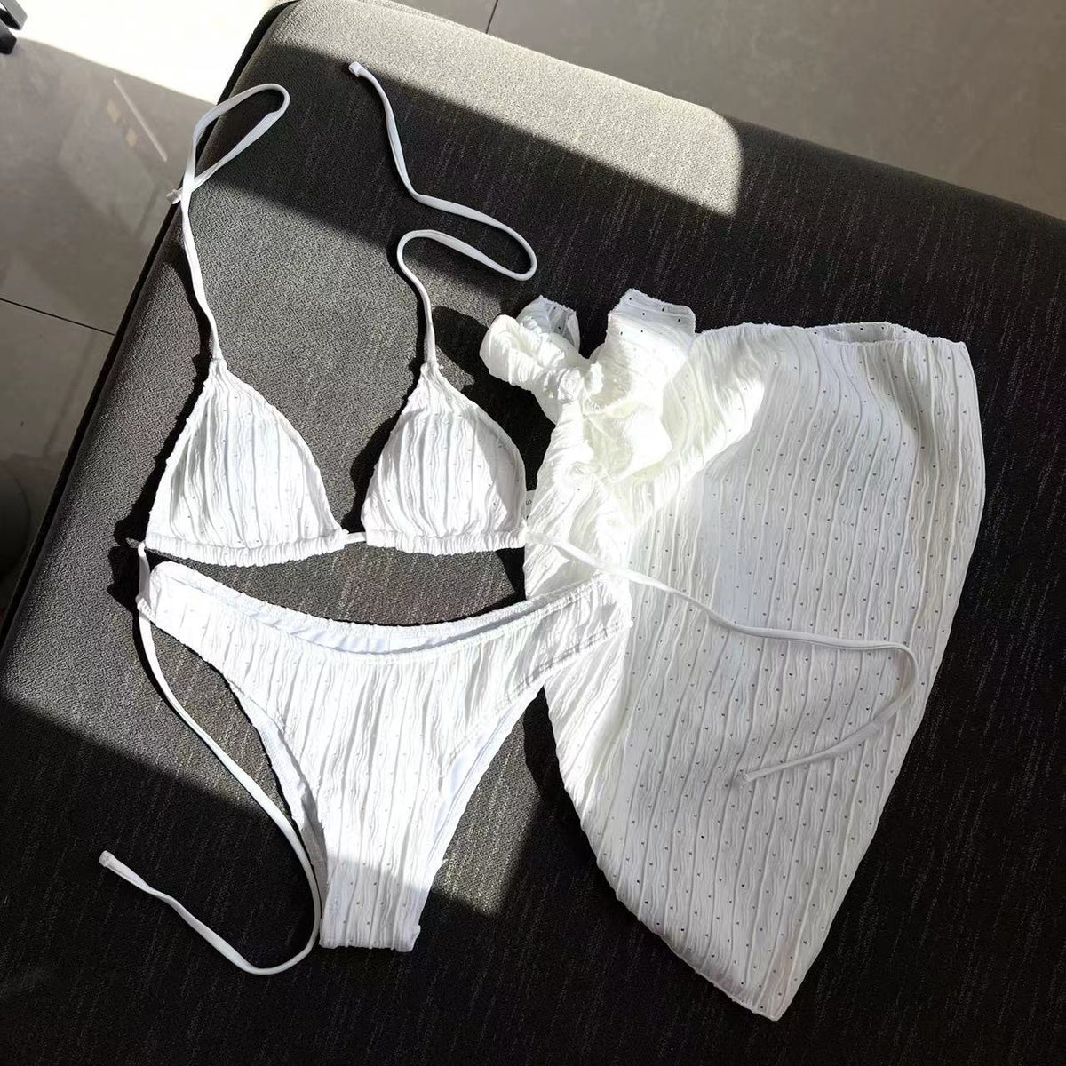 2025 European and American New Swimsuit Three-Piece Backless Drawstring Strap Bikini Bikini Three-Piece Swimsuit