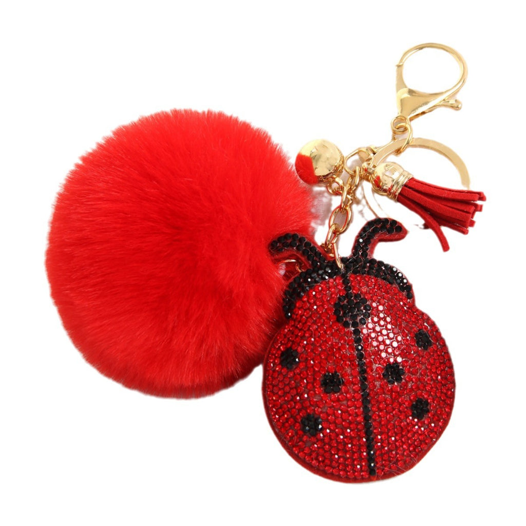 New Coccinella septempunctata rhinestone keychain pendant fashion plush ball luggage car rhinestone pendant small gift