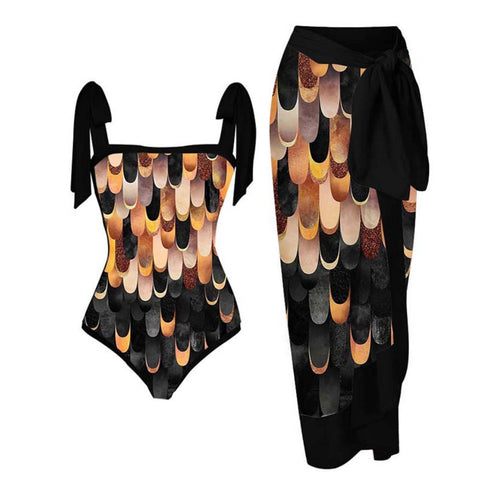 2023 Amazon New One-piece Swimsuit Multicolor Printed Hip Gauze Skirt Anti-glare Two-piece Sunscreen Swimsuit for Women