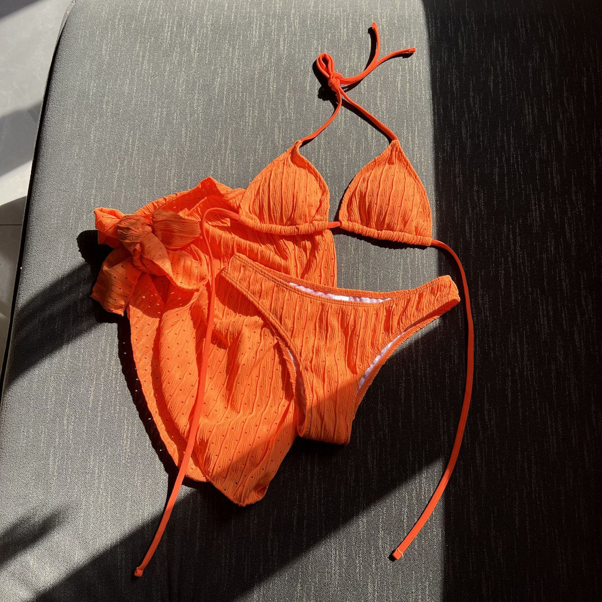 2025 European and American New Swimsuit Three-Piece Backless Drawstring Strap Bikini Bikini Three-Piece Swimsuit