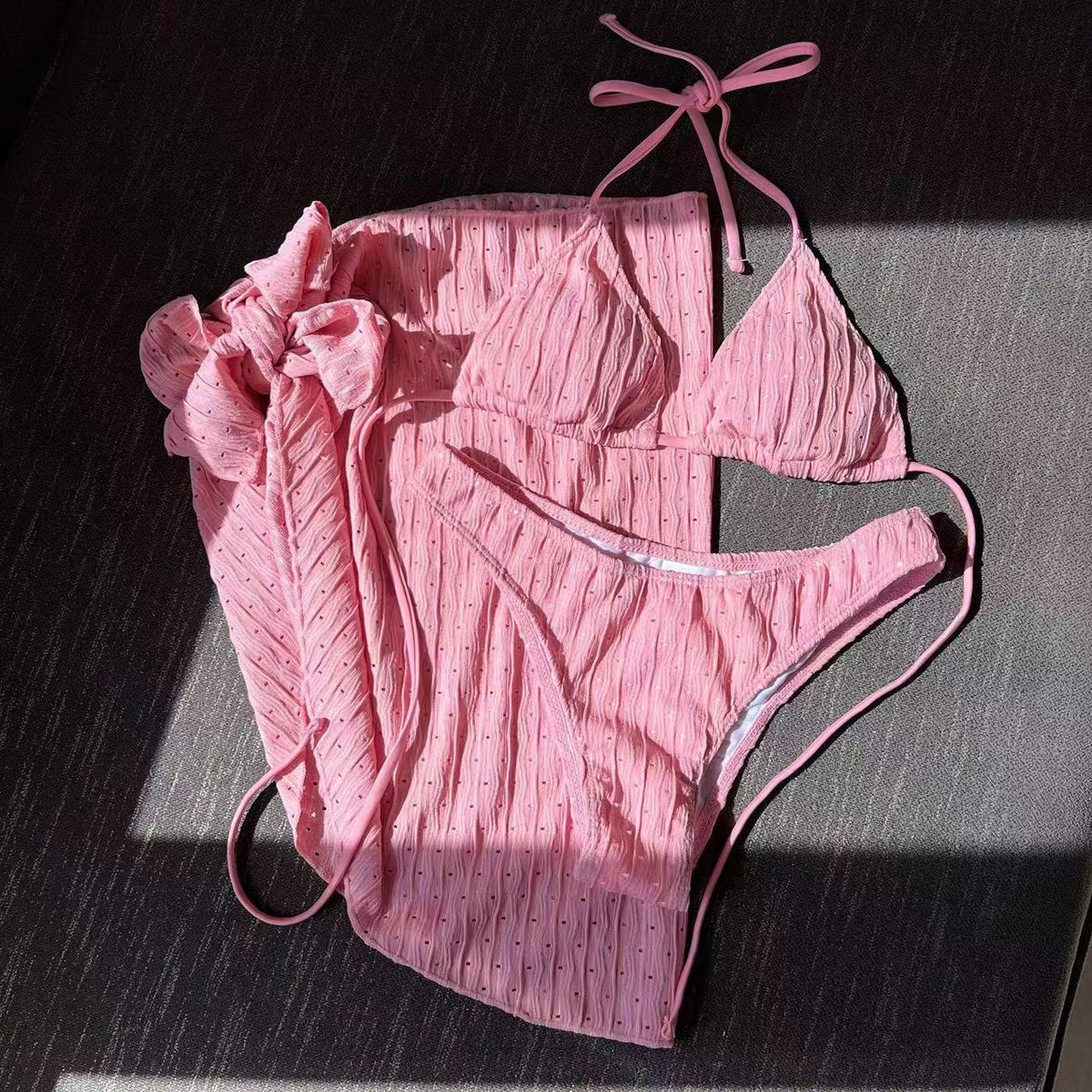 2025 European and American New Swimsuit Three-Piece Backless Drawstring Strap Bikini Bikini Three-Piece Swimsuit