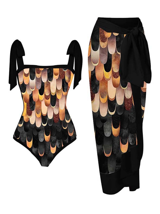 2023 Amazon New One-piece Swimsuit Multicolor Printed Hip Gauze Skirt Anti-glare Two-piece Sunscreen Swimsuit for Women