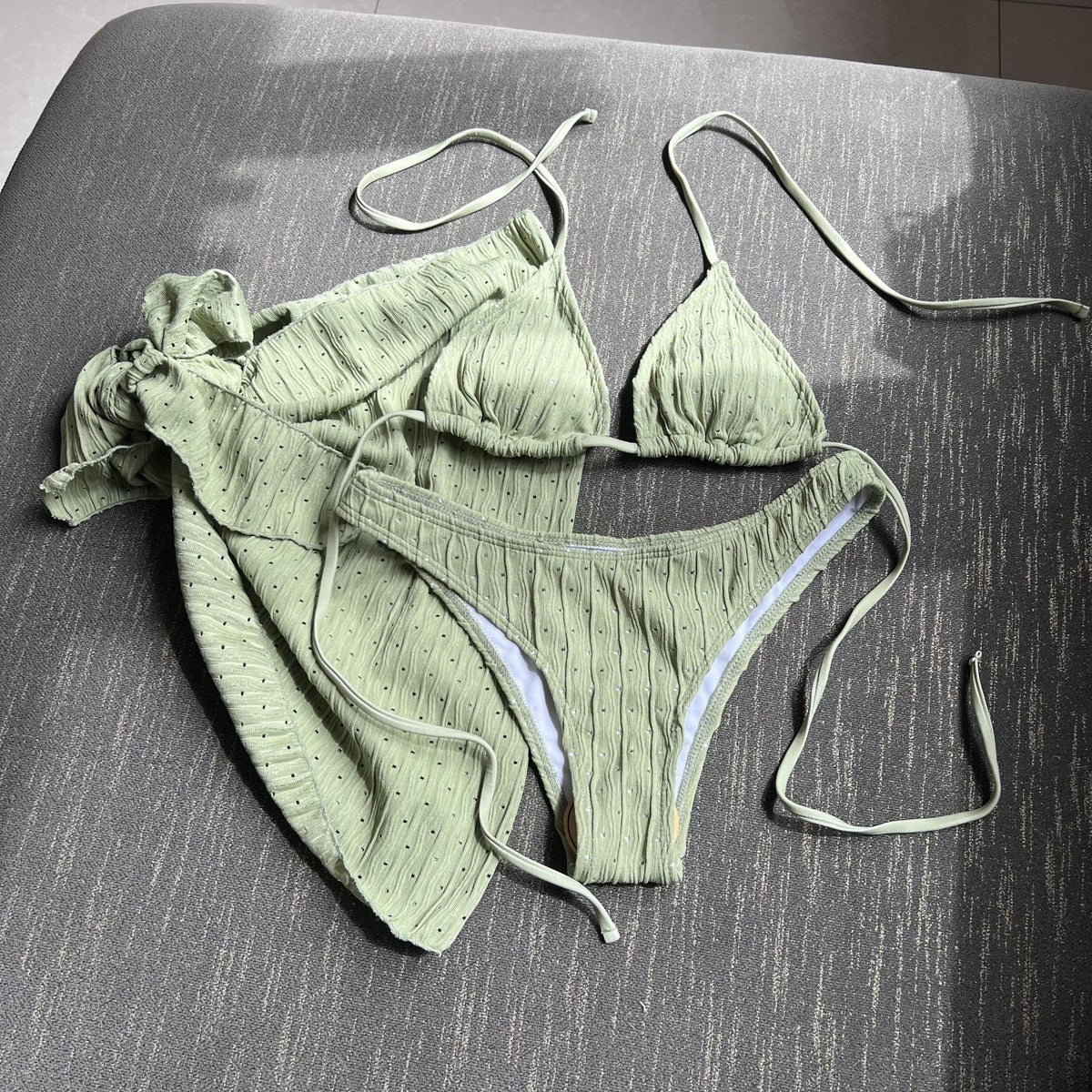 2025 European and American New Swimsuit Three-Piece Backless Drawstring Strap Bikini Bikini Three-Piece Swimsuit