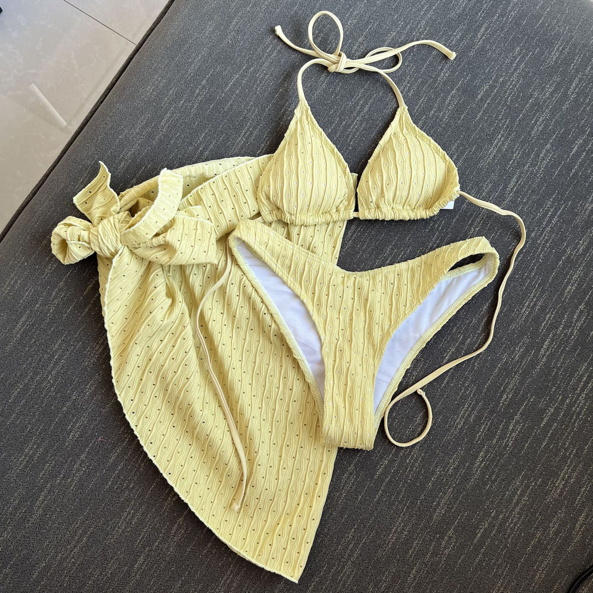 2025 European and American New Swimsuit Three-Piece Backless Drawstring Strap Bikini Bikini Three-Piece Swimsuit