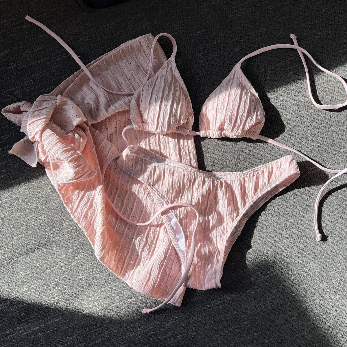 2025 European and American New Swimsuit Three-Piece Backless Drawstring Strap Bikini Bikini Three-Piece Swimsuit