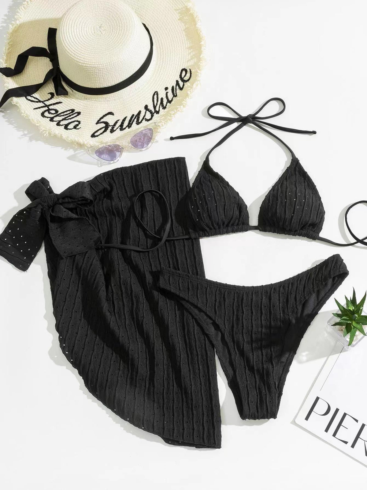 2025 European and American New Swimsuit Three-Piece Backless Drawstring Strap Bikini Bikini Three-Piece Swimsuit