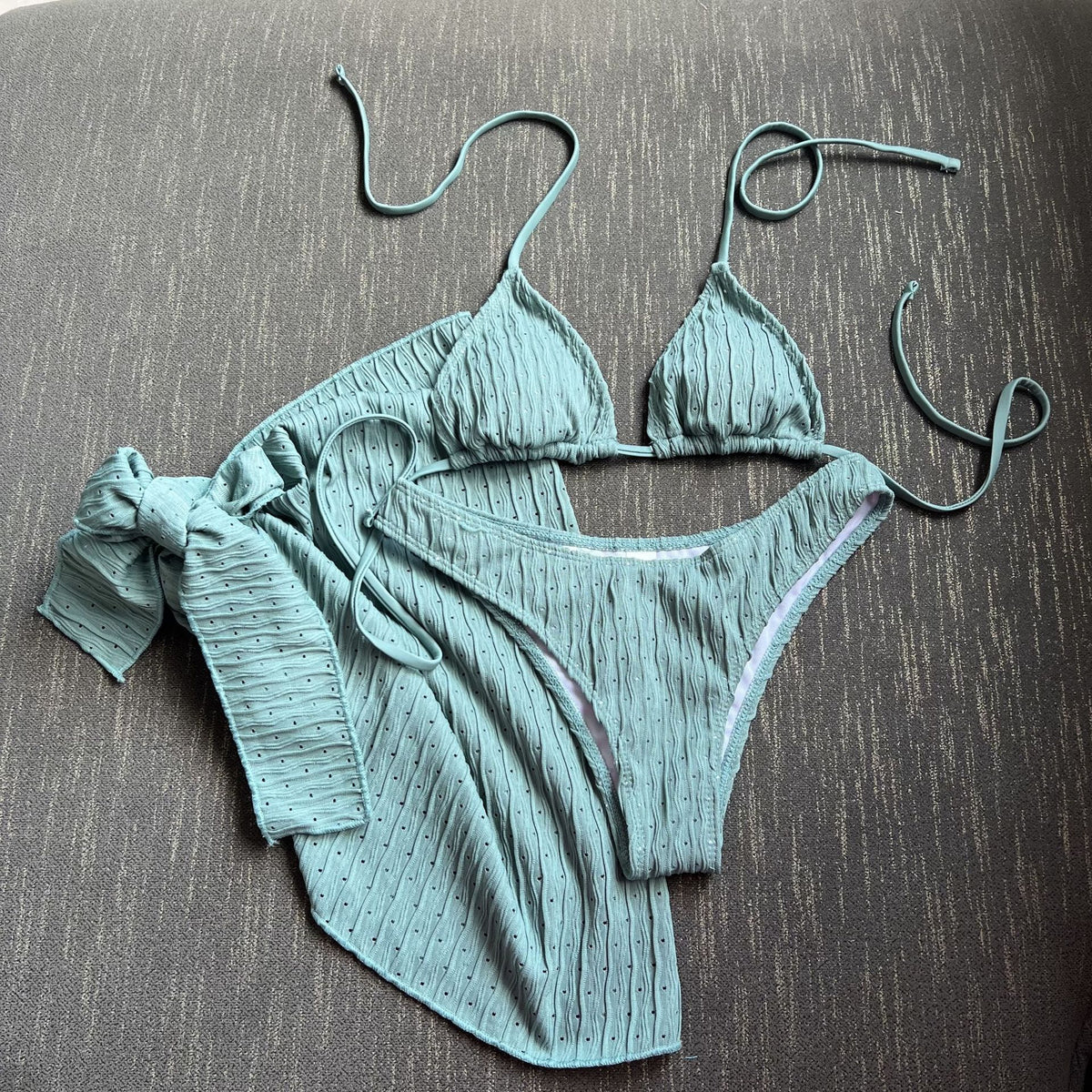 2025 European and American New Swimsuit Three-Piece Backless Drawstring Strap Bikini Bikini Three-Piece Swimsuit