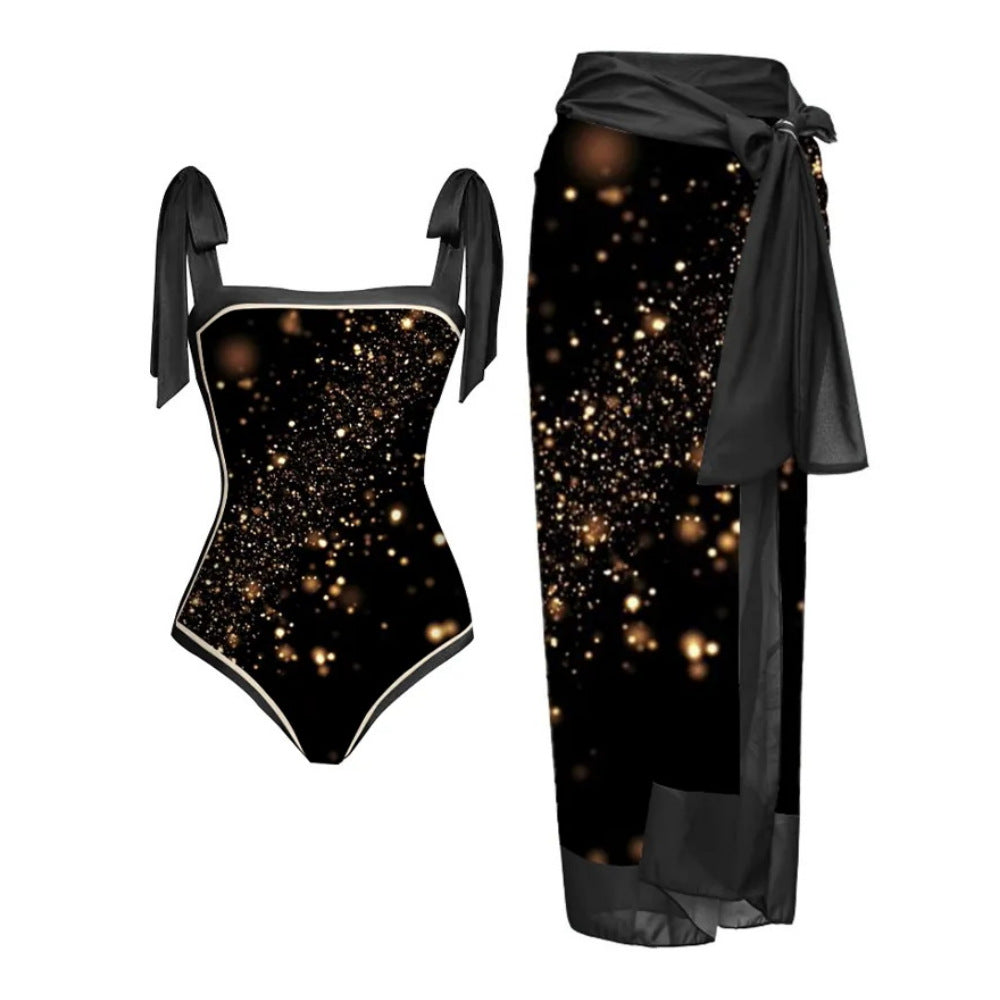 2023 Amazon New One-piece Swimsuit Multicolor Printed Hip Gauze Skirt Anti-glare Two-piece Sunscreen Swimsuit for Women