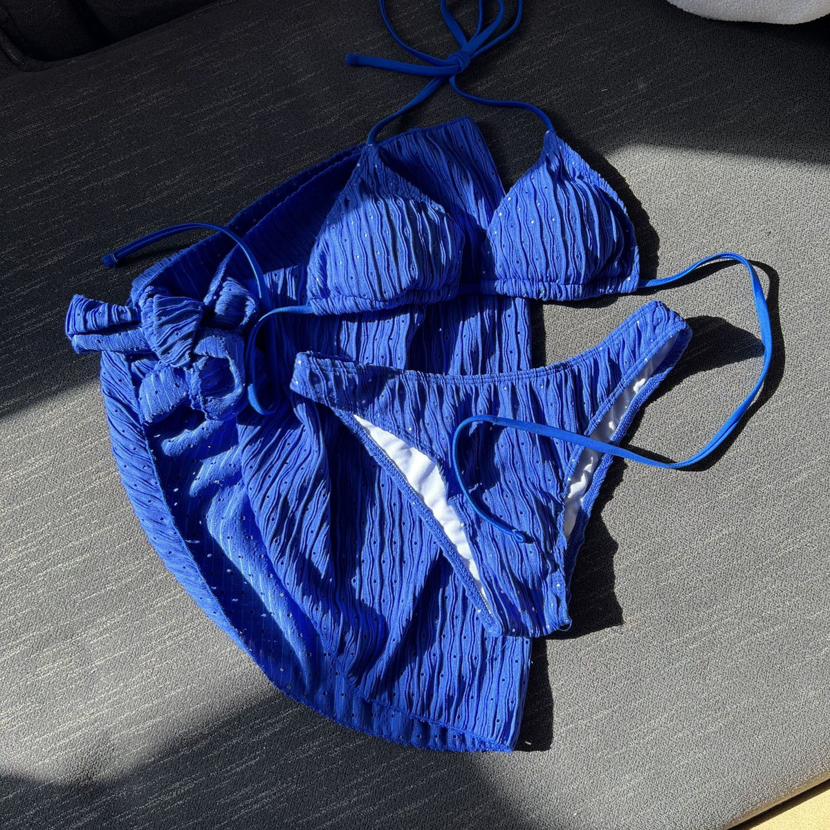 2025 European and American New Swimsuit Three-Piece Backless Drawstring Strap Bikini Bikini Three-Piece Swimsuit