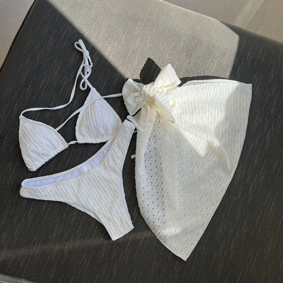 2025 European and American New Swimsuit Three-Piece Backless Drawstring Strap Bikini Bikini Three-Piece Swimsuit