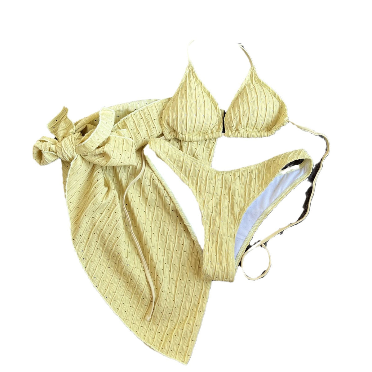2025 European and American New Swimsuit Three-Piece Backless Drawstring Strap Bikini Bikini Three-Piece Swimsuit