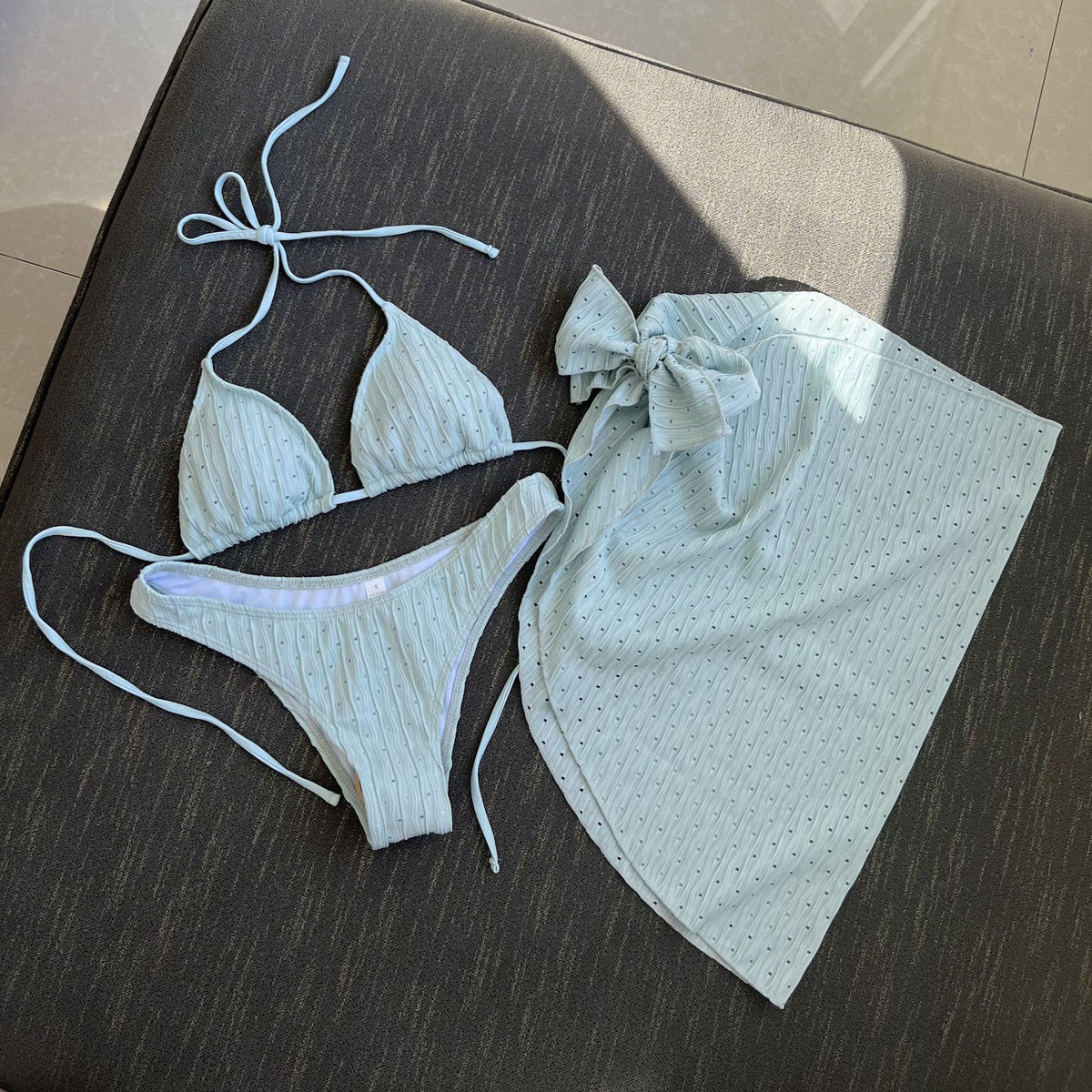 2025 European and American New Swimsuit Three-Piece Backless Drawstring Strap Bikini Bikini Three-Piece Swimsuit